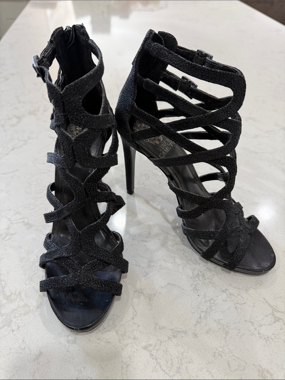 Vince Camuto Black Strappy Cage High Heel Sandals